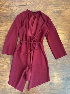 SHEIN Wine Red Drape Open-Front Duster